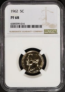 1962 5C Jefferson Head Nickel PF 68 NGC # 6589399-014 + Bonus - Picture 1 of 2