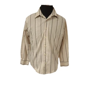 Brandini Mens Large Beige Grey Paisley Floral stripe Button Long Sleeve Shirt - Picture 1 of 12
