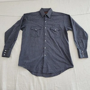 Camisa de trabajo Plains Western Wear para hombre mediana azul a cuadros perla a presión manga larga - Imagen 1 de 11