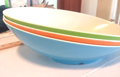 3 G.E.T. B-797 Melamine Orange Blue Green Angled Cascading Serving Bowl 1 1/10 Q - Image 1 of 4