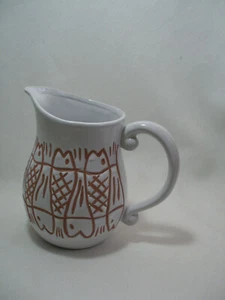 Jarra Grande Decorativa Blanca Pesada Cerámica Estampado Pez Alta Calidad - Imagen 1 de 11
