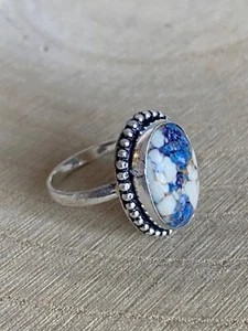Blue Turquoise Ring Size U 1/2 Sterling Silver 925 Plated Oval Vintage Handmade - Picture 1 of 5