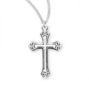 Swirl Tip Black Enameled Cross Sterling Silver 1.1 In x 0.7 In Necklace Pendant - Picture 1 of 3
