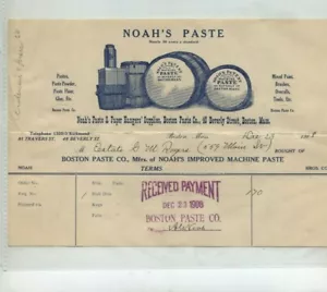 Vintage illustrierter Briefkopf NOAH'S PASTE 1908 Boston MA Maschine Paste Kleber - Bild 1 von 1