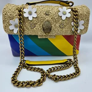 Kurt Geiger Midi Rainbow Leather Shoulder Bag Chain Floral Kensington Rafia 3D - Picture 1 of 21