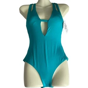 Becca by Rebecca Virtue  Plunge Cutout One Piece Green Spa Color Size Small - Picture 1 of 7