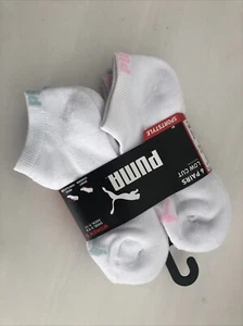 New Women's Puma Cushioned 6 Pairs Low Cut Athletic Socks White Grey Pink Blue - Picture 1 of 7