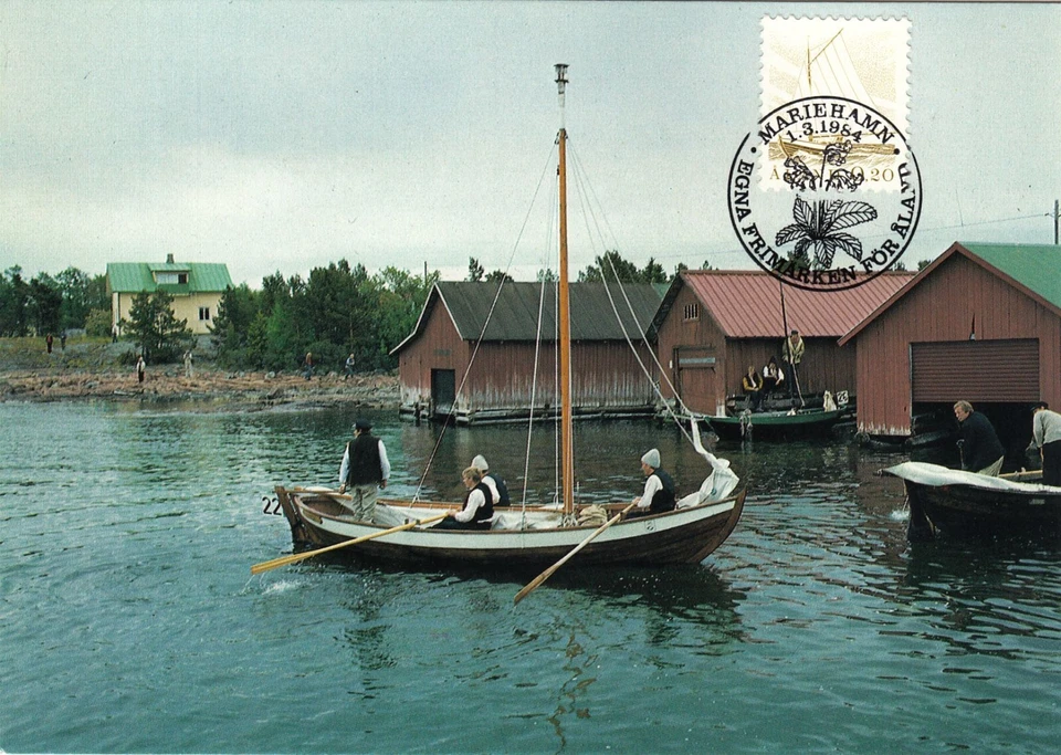 Maxi sello de tarjeta 1984 barco de pesca vintage Aland Mariehamn Finlandia como nuevo FDC Foto 1 de 1