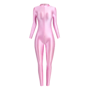 Women Shiny Glossy Jumpsuit Bodysuit One-piece Satin Leotard Unitard Zentai Yoga - Picture 1 of 35