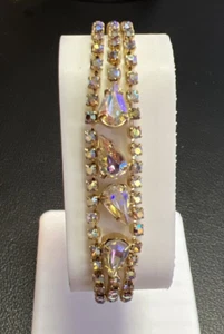 ATEMBERAUBENDES VINTAGE NACHLASS DREIREIHIGES STRASS 7 ZOLL ARMBAND!!! - Bild 1 von 9