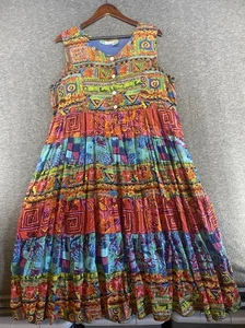 La Cera Damen XL Mehrfarbig Blumen Knopfleiste Ärmellos Midi Boho Kleid - Bild 1 von 14
