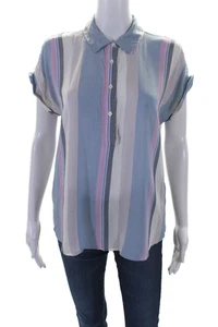 Vince Camuto Womens V-Neck Short Sleeve Button Up Blouse Top Blue Size XS - Picture 1 of 6