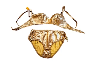 RARE NWT DEADSTOCK VINTAGE 60S GOLD LAME COLE OF CALIF 2 PC BIKINI SWIMSUIT S - Picture 1 of 9