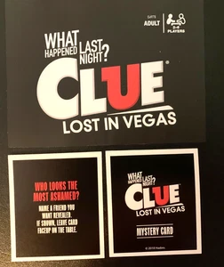 Clue   LOST IN VEGAS   Who Looks Most Ashamed   Mystery Card    HASBRO   2018 - Picture 1 of 3