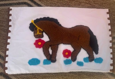 Vtg Horse and Floral Punch Needle Pillow Case 21”x13” - Image 1 of 4
