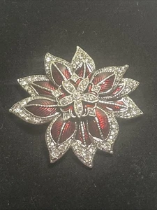 Broche prendedor vintage MONET Navidad flor de pascua esmalte rojo tono plateado - Imagen 1 de 14