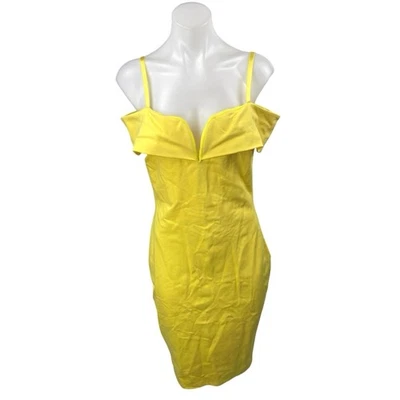 Cameo Yellow Off Shoulder Sweetheart Neck Zipper Mini Pencil Bodycon Dress Sz L Foto 1 de 4