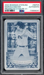 Placa de impresión cian 1/1 Bowman Sterling Marcelo Mayer 2024 RC #BSP25 PSA AUTÉNTICA - Imagen 1 de 2