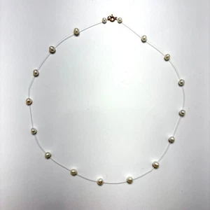 Elegant 14K Gold Clasp Floating Cultured Pearl Necklace 16” Choker – 5mm Pearls - Picture 1 of 6