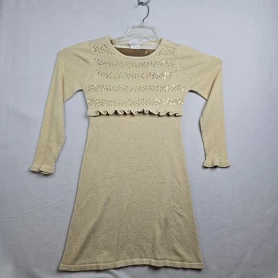 Vestido tejido manga larga con volantes lentejuelas brillantes dorado Bonnie Jean para niñas 16 Navidad Foto 1 de 4