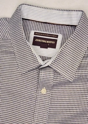 Camisa de hombre Johnston & Murphy europea con cuadrícula diagonal 100 % algodón XL abotonada Foto 1 de 4