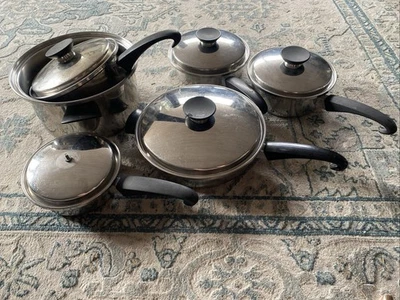 Vintage Seal O Matic 3 Ply Lot~ 11 Piece Stainless Steel Pans And Lids USA - Image 1 of 4