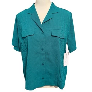 New Athleta Echo Top Shirt Womens Size M Teal Green Short Sleeve Buttom Down NWT - Picture 1 of 7