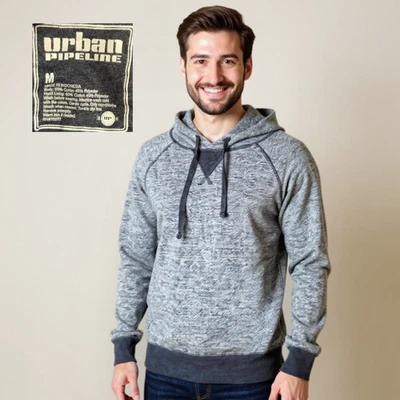URBAN PIPELINE Men’s Hoodie Sweatshirt Heather Gray w/ Navy Blue Trim Pullover M - Image 1 of 4
