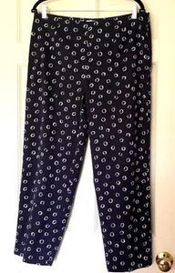 Talbots Stretch Geo Print Lined Side Zip Navy Silk & Cotton Ankle Crop Pants 12 - Picture 1 of 9