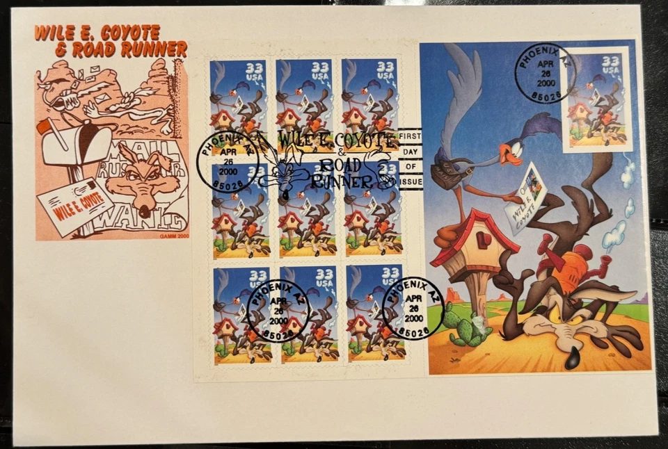 US, ARTCRAFT FDC #3391 Road Runner & Wile E. Coyote  Pane of 10  Perfect!!! - Image 1 of 1