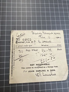 RECIBO DOCUMENTO VINTAGE JOHN DARLING & SON 1910 TRIGO GALAQUIL VICTORIA - Imagen 1 de 2