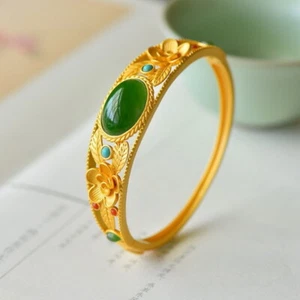 Green Jade Bracelets Natural Bangle Real Charm Bangles 925 Silver Jewelry Women - Bild 1 von 8
