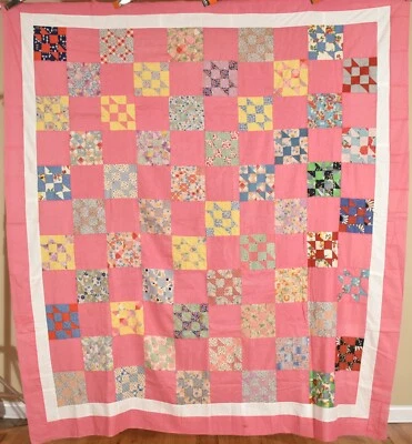 BEAUTIFUL Vintage 30's "Crockett Cabin" Antique Quilt Top ~NICE COLORS! - Image 1 of 4