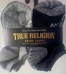 True Religion Socks Boys Athletic Low cut 10 Pack Shoe Size 3C-8.5y Black Gray - Picture 1 of 8