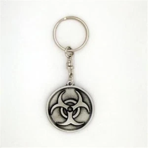 ENGLISH PEWTER - BIOHAZARD - KEYRING KEYCHAIN CHEMICAL WARNING - Picture 1 of 1