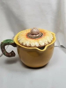 SHUNTAI CRAFT FACTORY Sunflower TEAPOT W/3 SPOUTS CERAMICYellow - Picture 1 of 10
