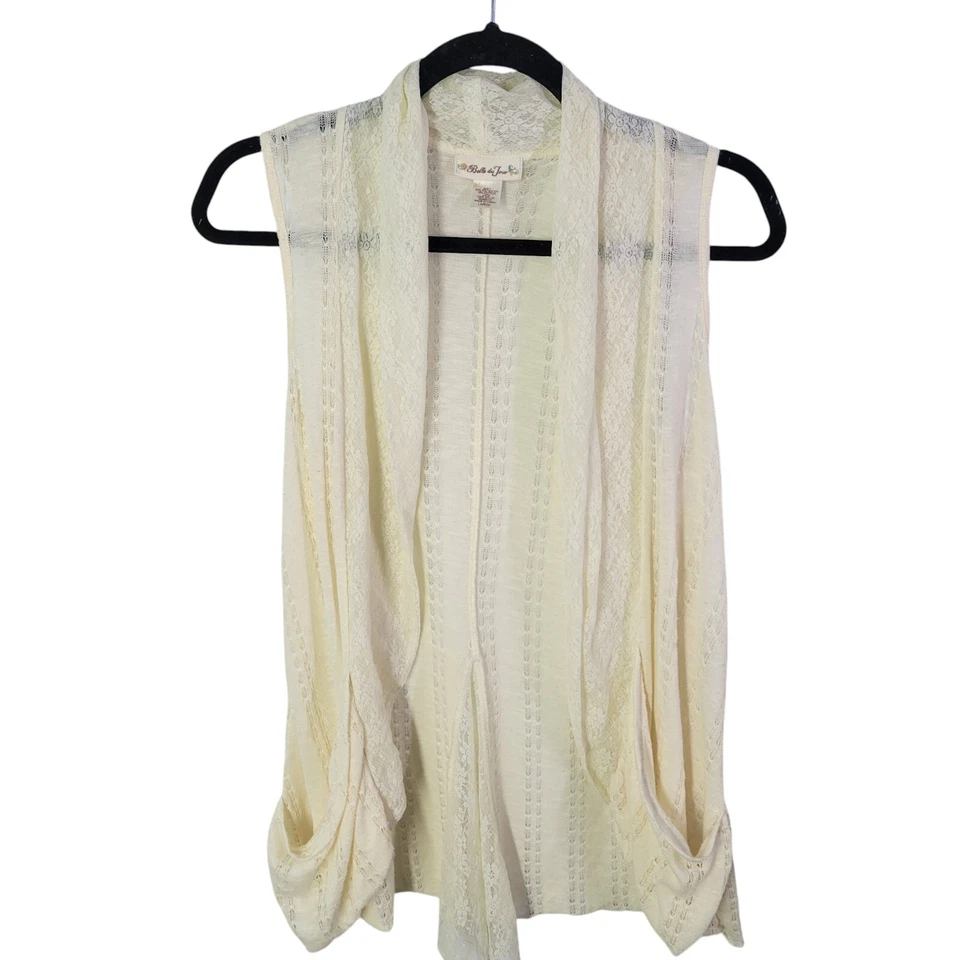 Cárdigan de ganchillo Belle Du Jour para mujer talla L crema liso sin mangas Foto 1 de 4