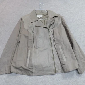 Lucky Brand Womens Jacket 2X Beige Lamb Leather Linen Cotton Biker - Picture 1 of 8