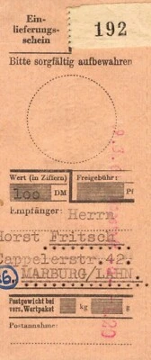 Original 1960er Jahre 100 DM Einlieferungsschein - Bild 1 von 2