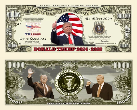 Re-Elect Trump 2024 - 2028 Million Dollar Bill Play Funny Money Note +FREE SLEEV Cover
