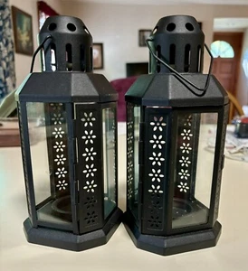2x IKEA ENRUM Lantern For Tea-light Indoor Outdoor Black 4” x 9” 2015 - Picture 1 of 12