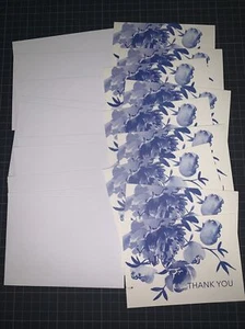 (10) Tarjeta en blanco Hallmark Thank You: simple acuarela serena azul peonía - Imagen 1 de 5