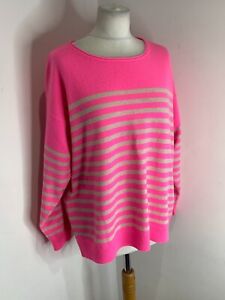 Cocoa Cashmere jumper L 14 16 VGC pink knit striped boxy dip hem classic fit