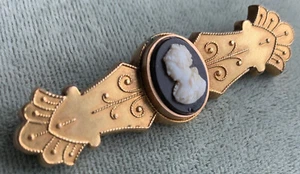Antique Victorian Gold Filled Cameo Brooch Pin  - Picture 1 of 5