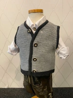 ISAR TRACHTEN Chaleco Kidstracht manga corta gris claro talla 74 - 176 pantalones de cuero chaleco de punto