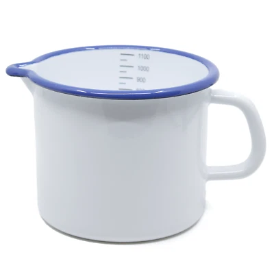 Milchtopf Emaille weiß-blau Kochtopf Messbecher Henkeltopf Topf Email Induktion - Bild 1 von 4