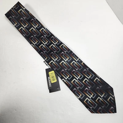NWT Murano Italian Silk Necktie Black Brown Gray Geometric Design Hand Sewn 59in - Image 1 of 4