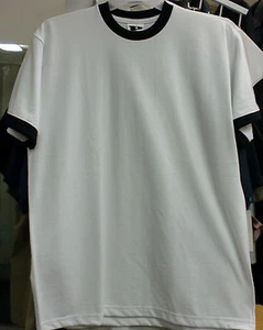 Mens Heavyweight Short Sleeve Ringer T-Shirt  L- XL-2XL - WHITE / BLACK  T-SHIRT - Picture 1 of 1