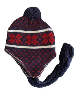 Nayt Peruvian Strings Beanie Navy Blue Red White - Picture 1 of 1