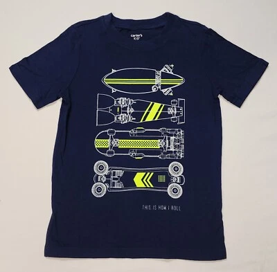 Camiseta Carter's Chicos 100% Algodón Azul Marino Diseño Gráfico Talla 7 Foto 1 de 4